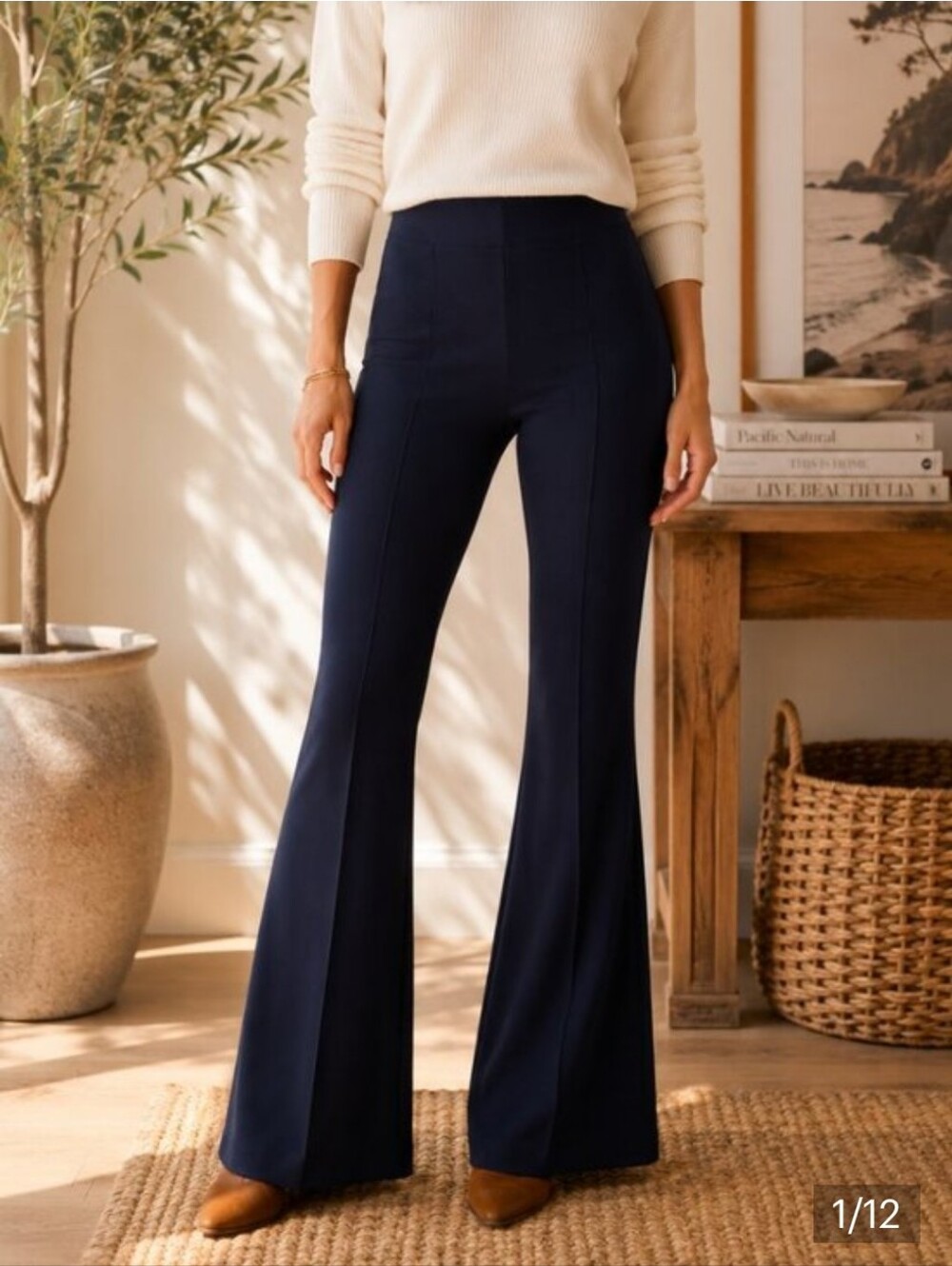 SPANX Navy Ponte Flare Pants M